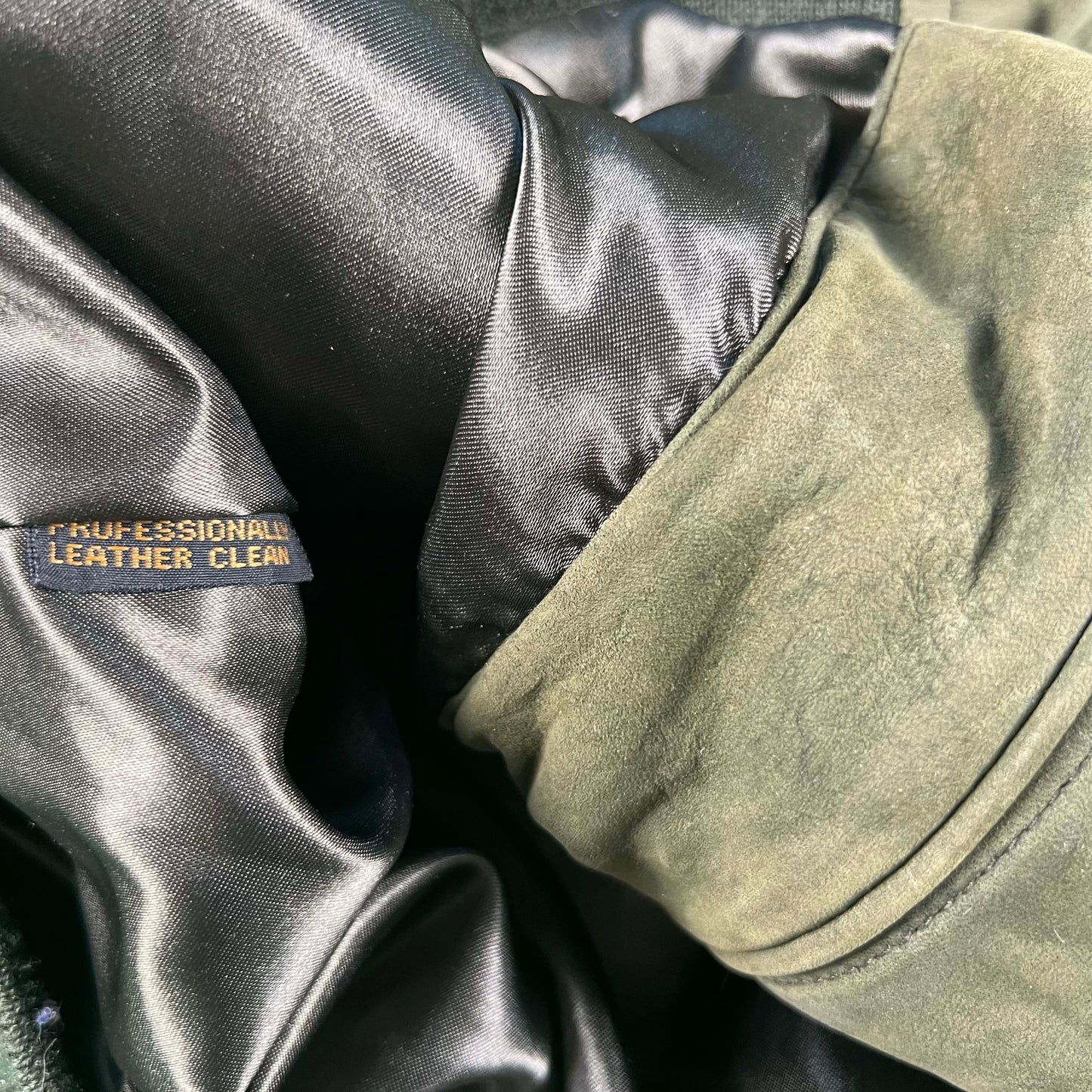 90s Eddie Bauer Olive Green Suede Leather Bomber Jacket- L