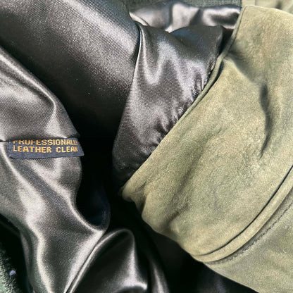 90s Eddie Bauer Olive Green Suede Leather Bomber Jacket- L