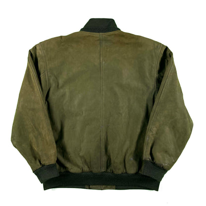 90s Eddie Bauer Olive Green Suede Leather Bomber Jacket- L