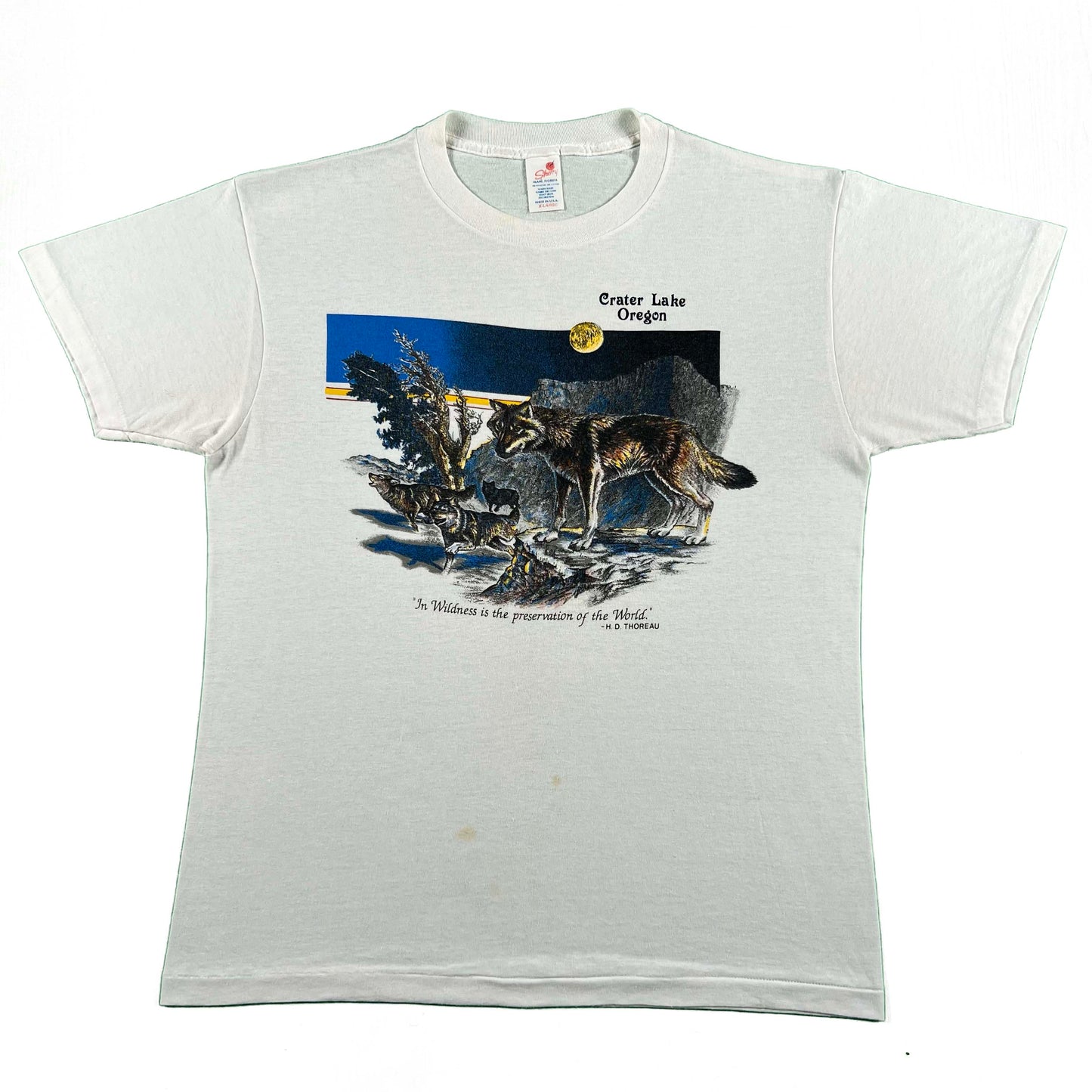 80s Crater Lake Henry David Thoreau Wolves Tee- L