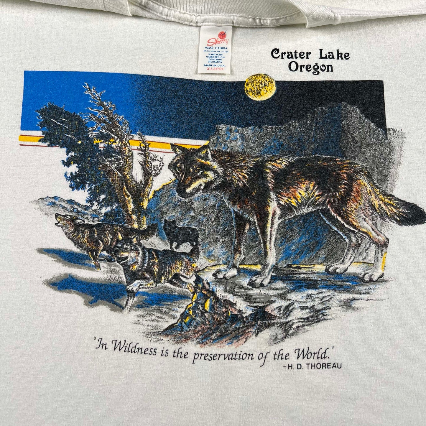 80s Crater Lake Henry David Thoreau Wolves Tee- L