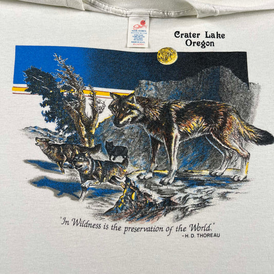 80s Crater Lake Henry David Thoreau Wolves Tee- L