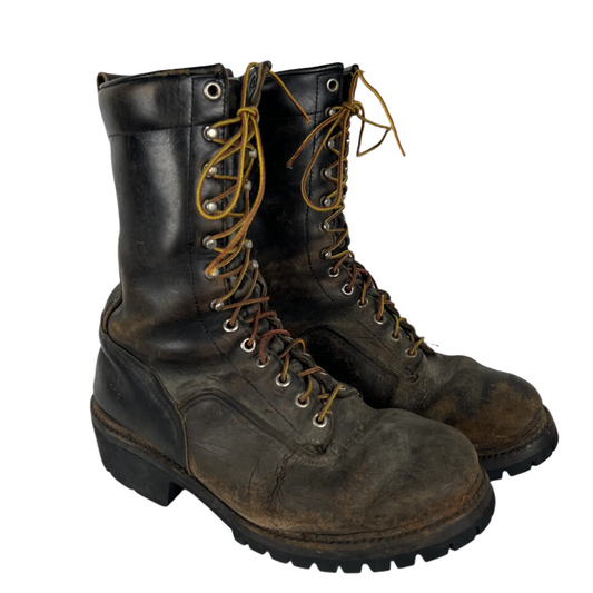 80s Red Wing Patina Black Logger Boots- M's 9.5, W's 11