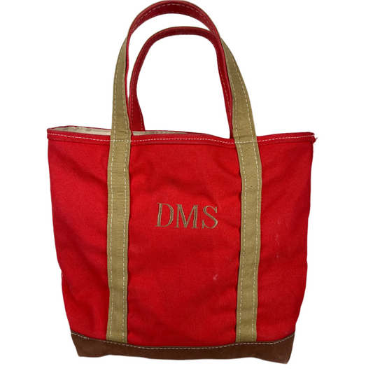 L.L. Bean Red,Tan, & Brown z/u Boat and Tote Bag- Medium