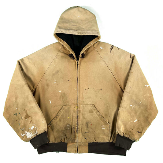 90s Perfectly Worn Duck Canvas Hooded Work Jacket- L