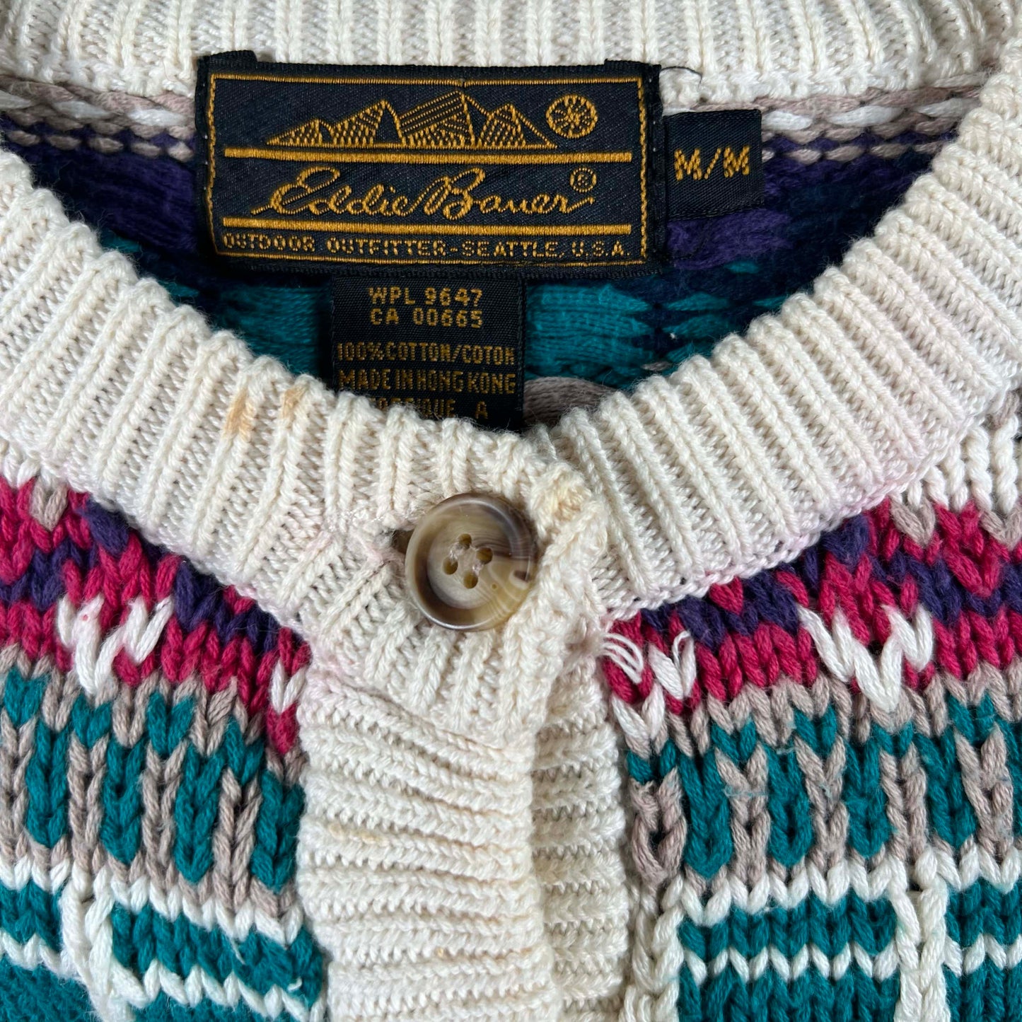 90s Fugly Eddie Bauer 100% Cotton Knit Cardigan- S