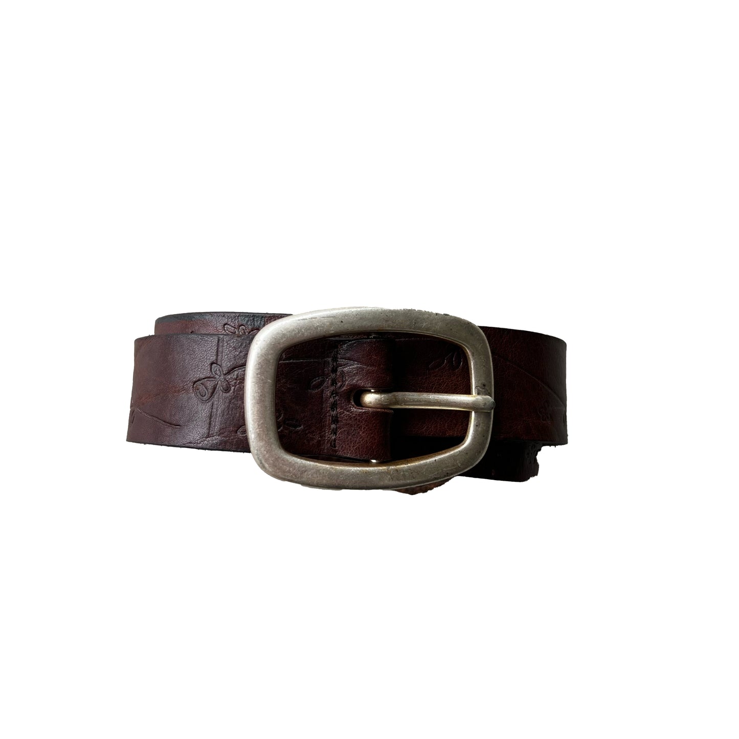 90s Brown Floral Leather Belt- 32"-34"