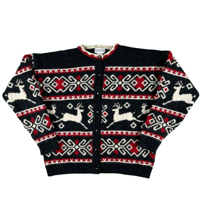 90s Lands' End Shetland Wool Deer Cardigan- L