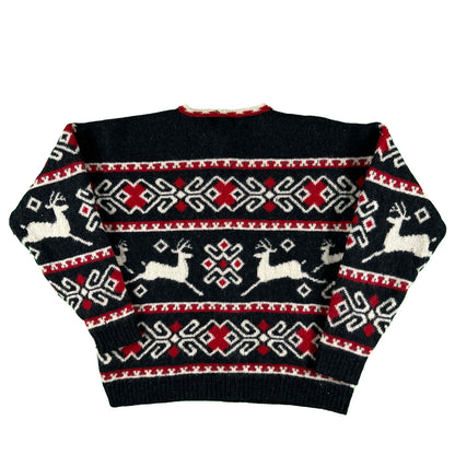 90s Lands' End Shetland Wool Deer Cardigan- L