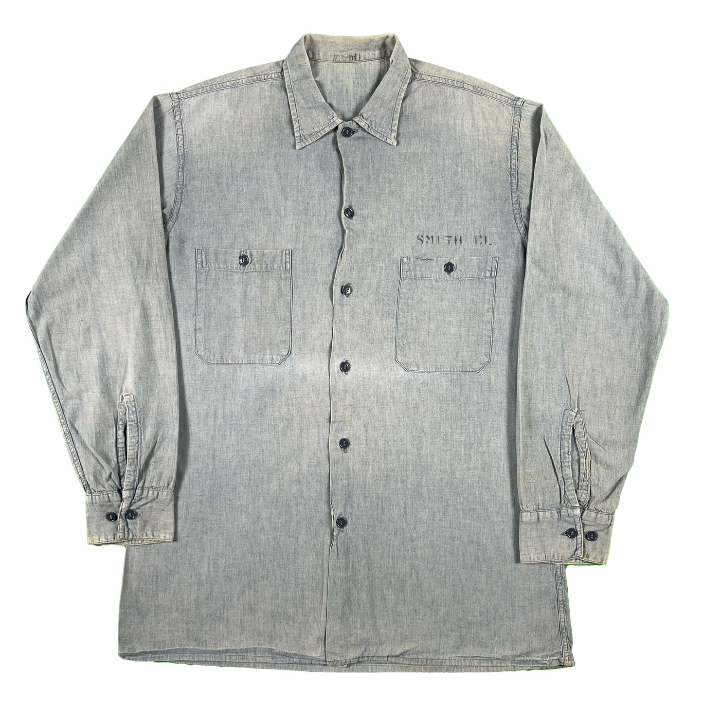 50s/60s Stenciled Selvedge USN Chambray Shirt- L