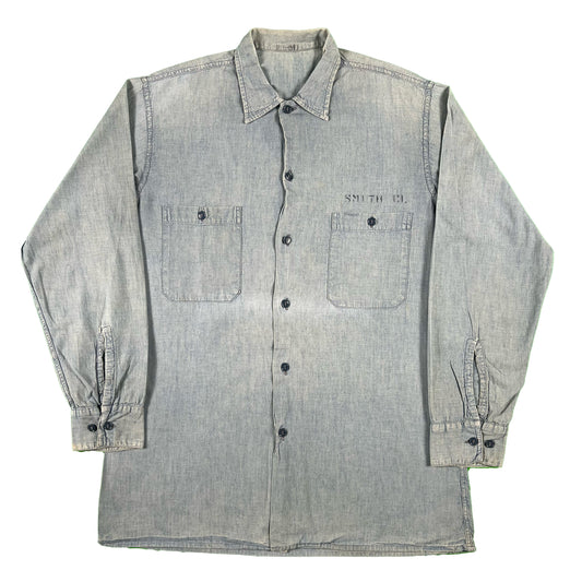 40s Stenciled Selvedge USN Chambray Shirt- L