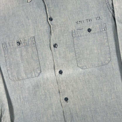 50s/60s Stenciled Selvedge USN Chambray Shirt- L