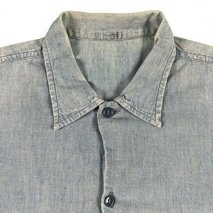 50s/60s Stenciled Selvedge USN Chambray Shirt- L