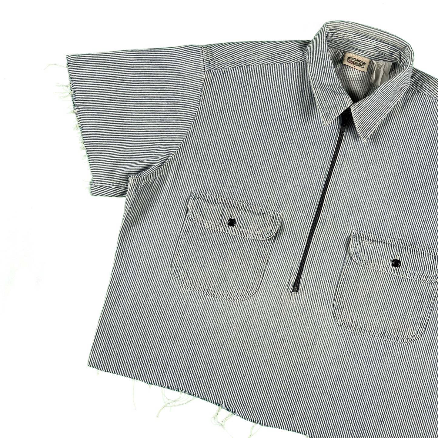 90s Chopped 5Brother Hickory Stripe Work Shirt- L