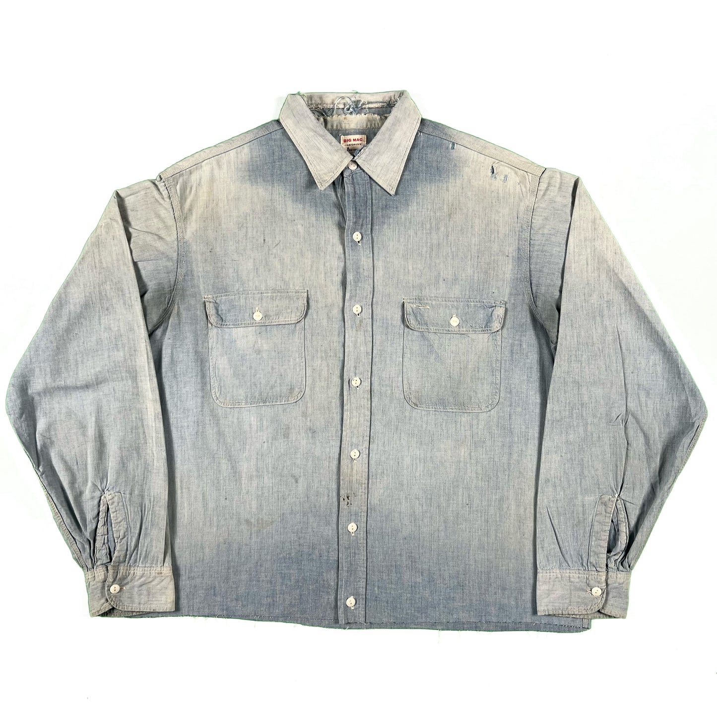 50s Cropped Big Mac Repaired Chambray Shirt- XL