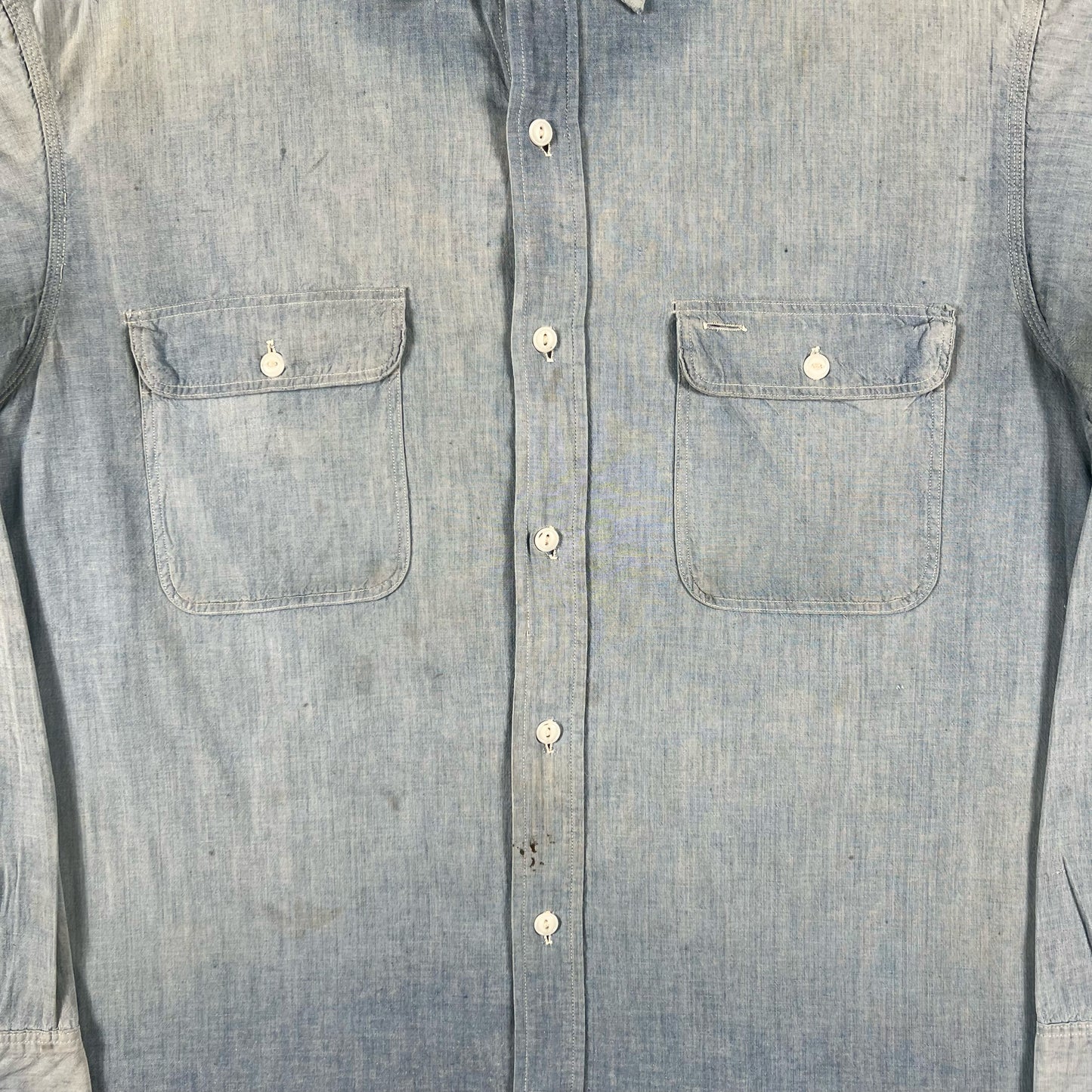 50s Cropped Big Mac Repaired Chambray Shirt- XL