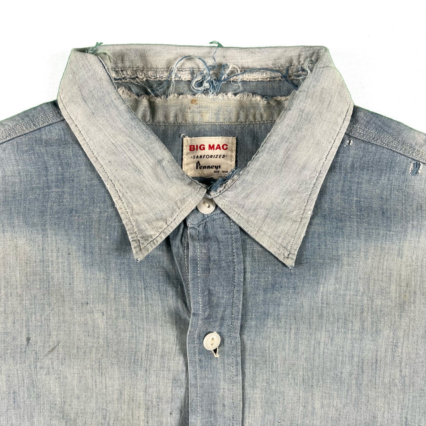 50s Cropped Big Mac Repaired Chambray Shirt- XL