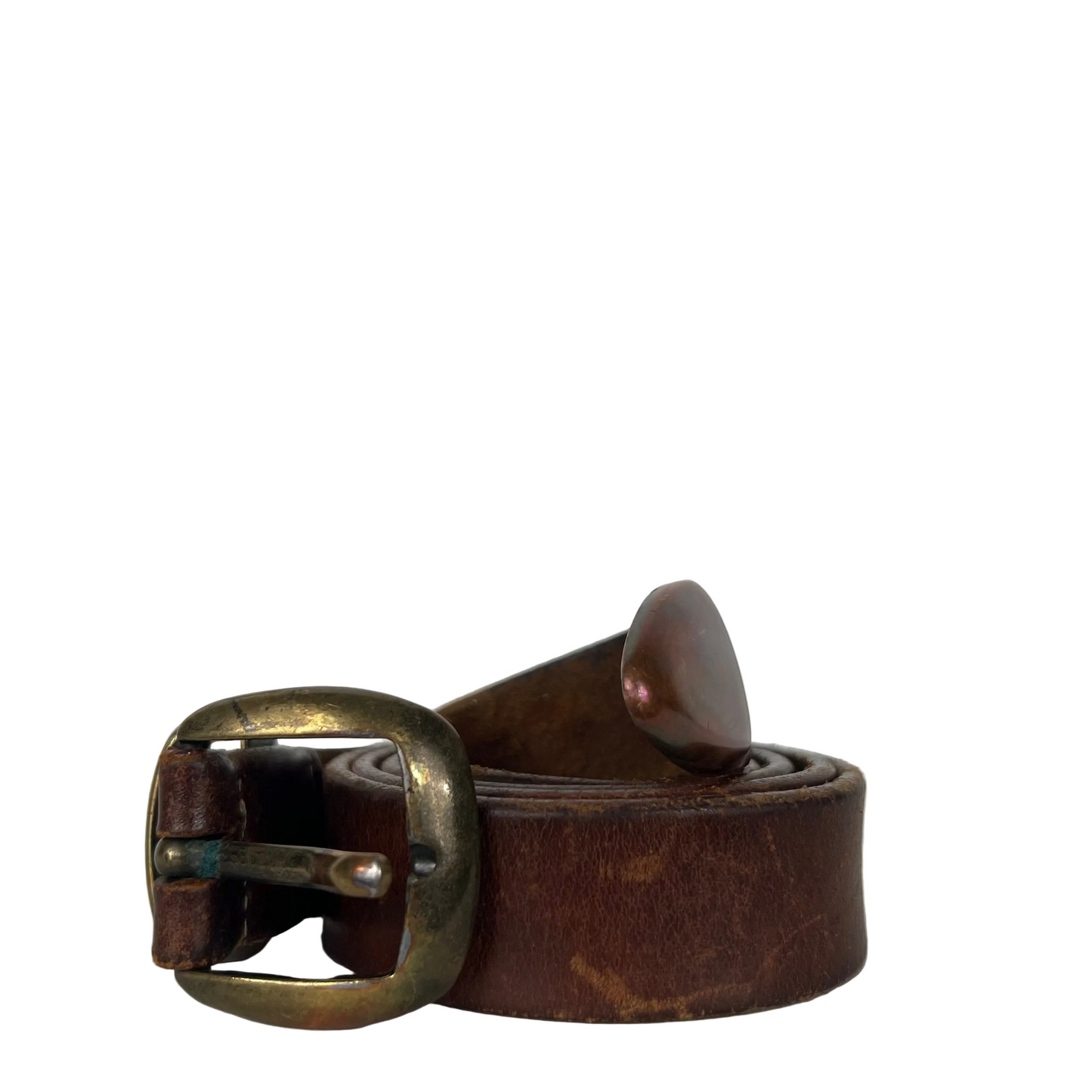 90s 3 Piece Metal Patina Brown Leather Belt- 28"-32"