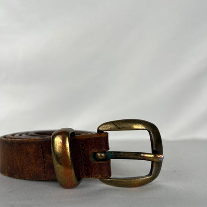 90s 3 Piece Metal Patina Brown Leather Belt- 28"-32"