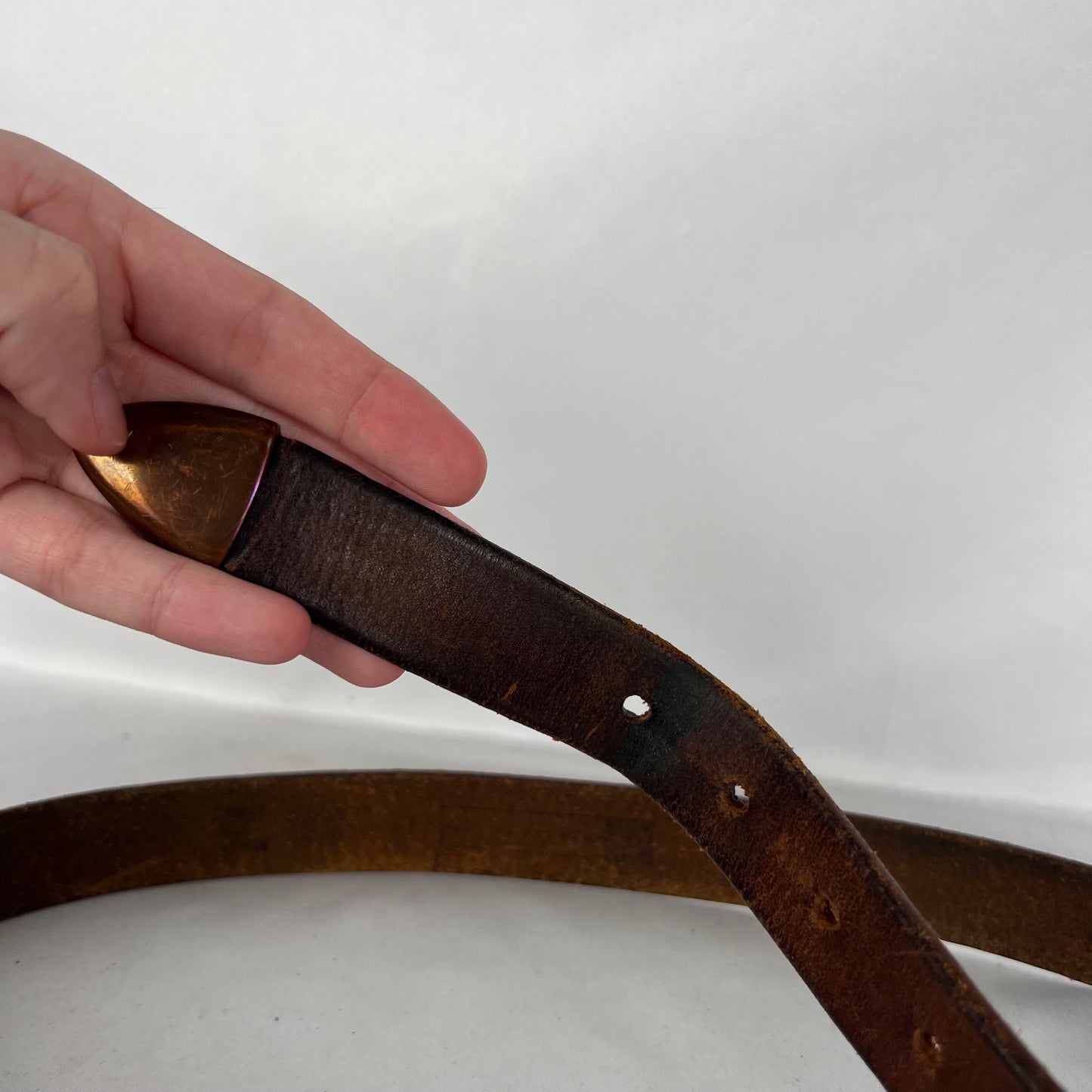 90s 3 Piece Metal Patina Brown Leather Belt- 28"-32"