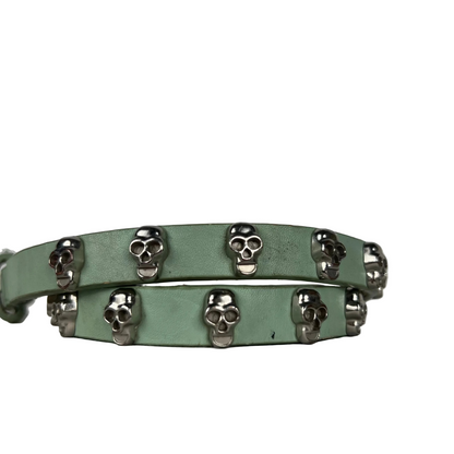 Skull Studded Mint Green Leather Belt- 24"-28"