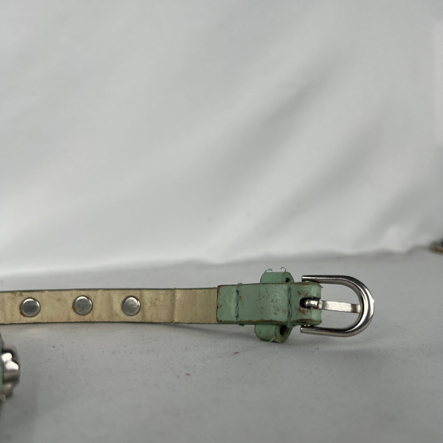 Skull Studded Mint Green Leather Belt- 24"-28"