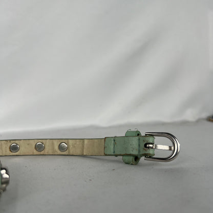Skull Studded Mint Green Leather Belt- 24"-28"