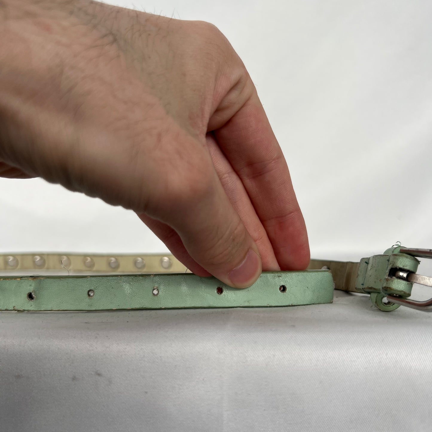 Skull Studded Mint Green Leather Belt- 24"-28"