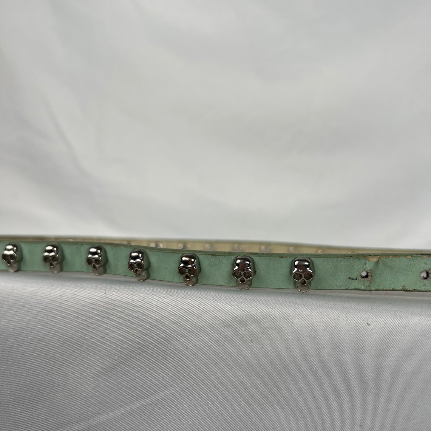 Skull Studded Mint Green Leather Belt- 24"-28"