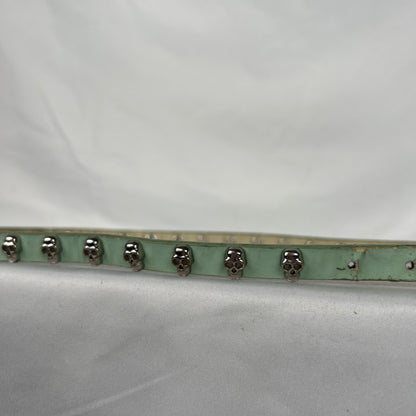 Skull Studded Mint Green Leather Belt- 24"-28"