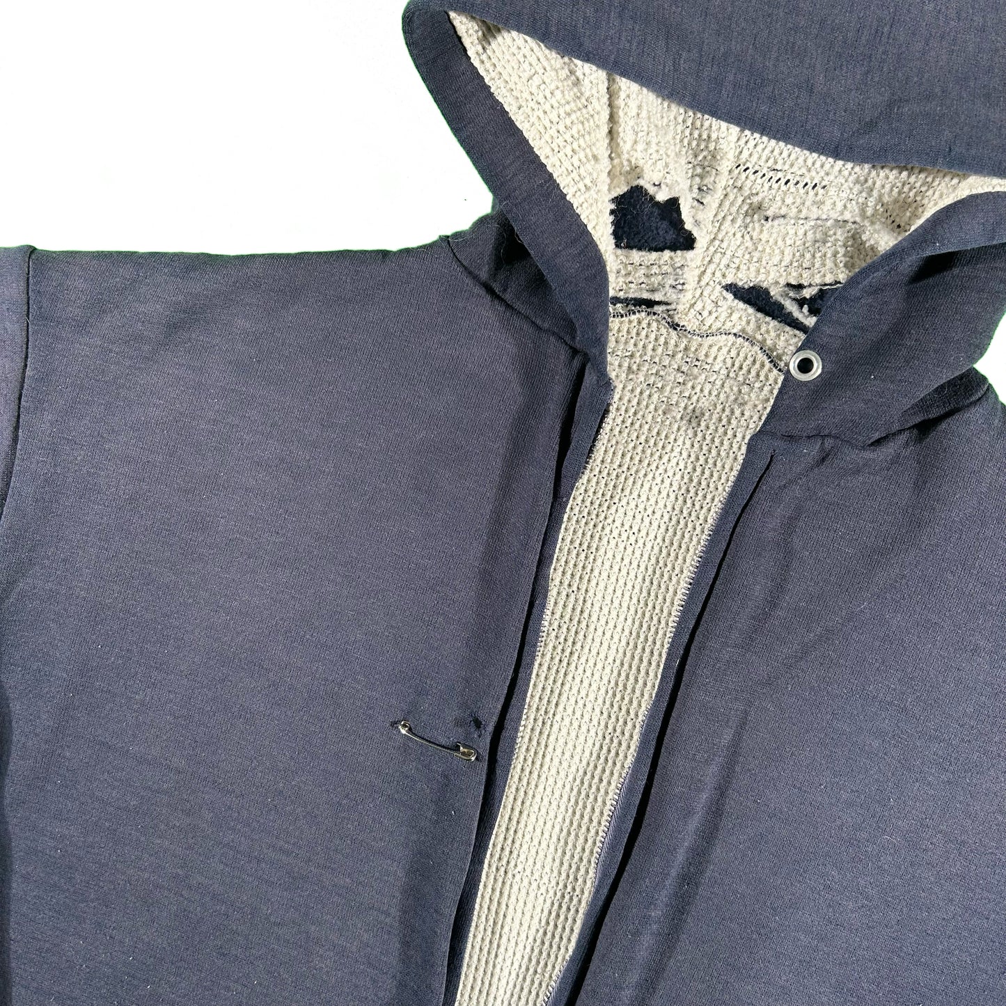 70s Thrashed Waffle Lined Zip Up Hoodie- L