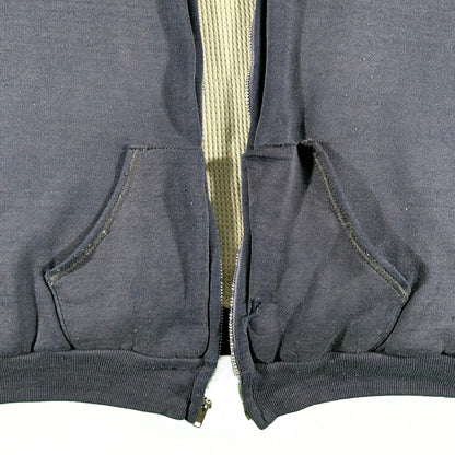 70s Thrashed Waffle Lined Zip Up Hoodie- L