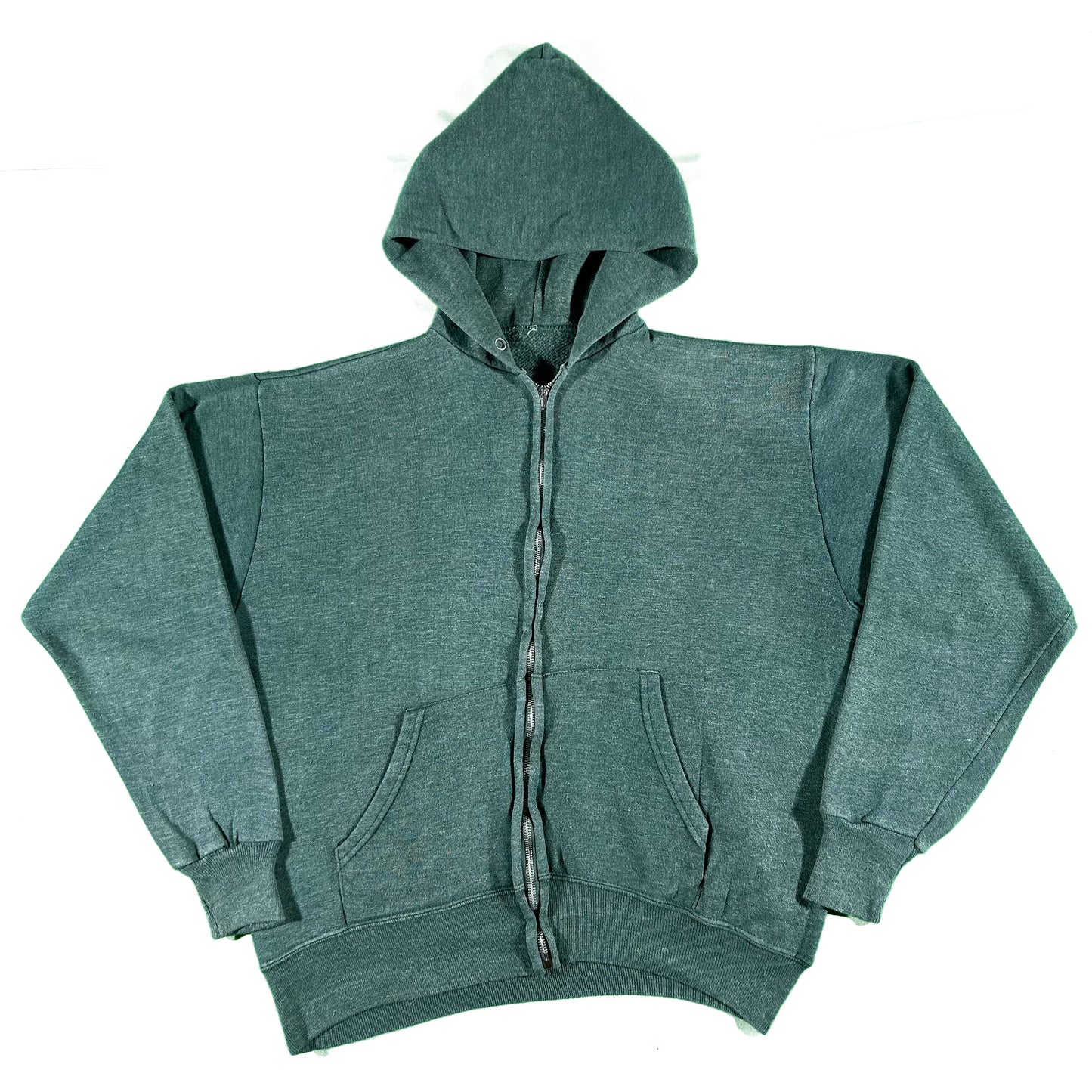 70s Sun Faded Forest Green Zip Up Hoodie- L