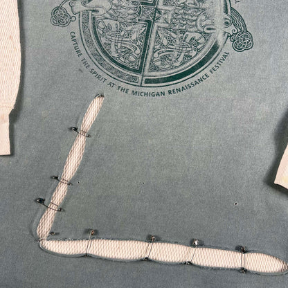 90s Safety Pinned Michigan Renaissance Tee + 80s Waffle Knit Thermal- XL