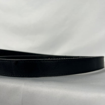 90s Black Leather Belt w Big Detailed Buckle- 24"-28"