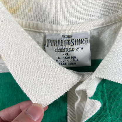 90s Striped White & Green McFarland Rugby Shirt- XL