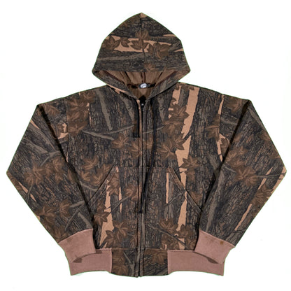 80s Waffle Lined Camo Zip Up Hoodie- M