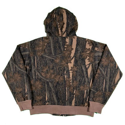 80s Waffle Lined Camo Zip Up Hoodie- M