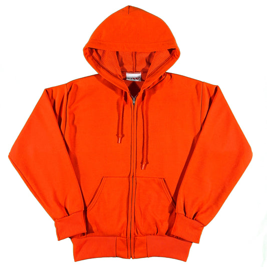 80s Hi Vis Orange Thermal Lined Zip Up Hoodie- M