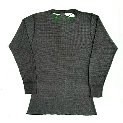 80s Sun Faded Dark Grey Waffle Knit Henley Thermal- L