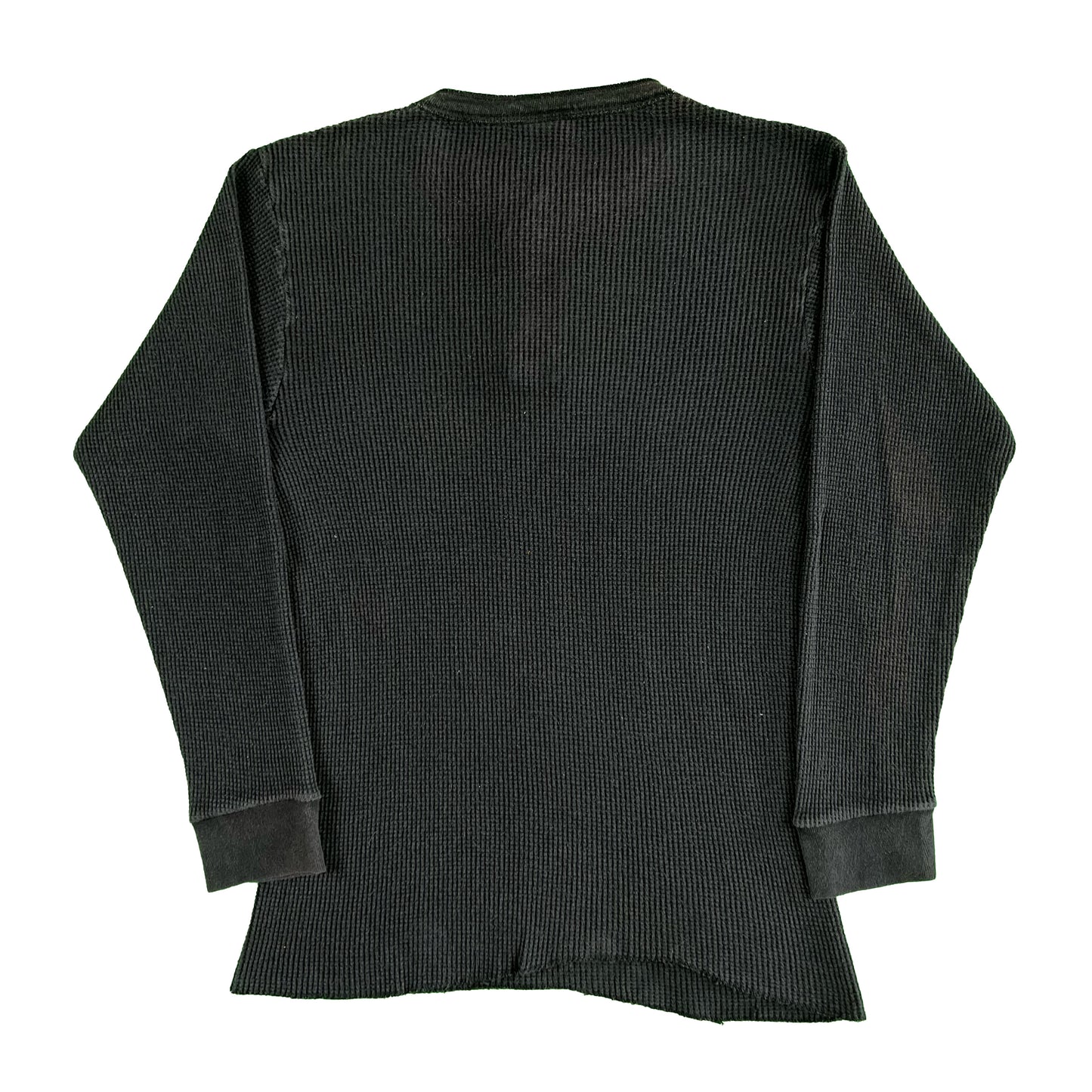 90s Faded Black Waffle Knit Henley Thermal- M