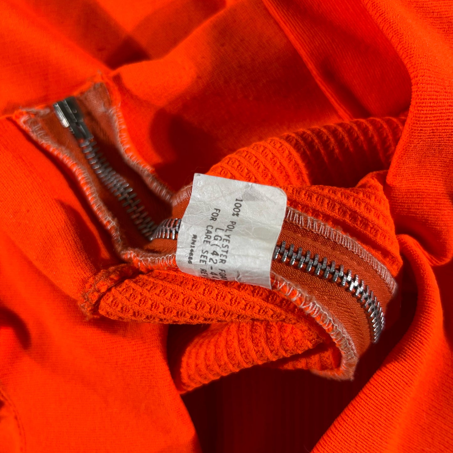 70s Orange Thermal Lined Zip Up Hoodie- M