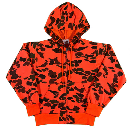 80s Orange Duck Camo Thermal Lined Zip Up Hoodie- S