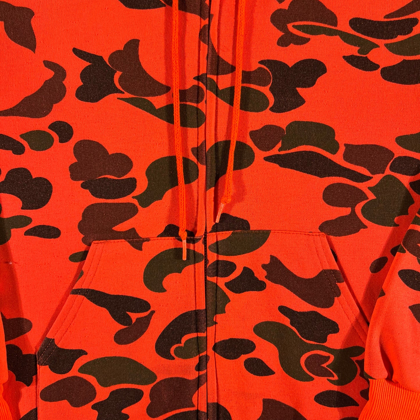 80s Orange Duck Camo Thermal Lined Zip Up Hoodie- S