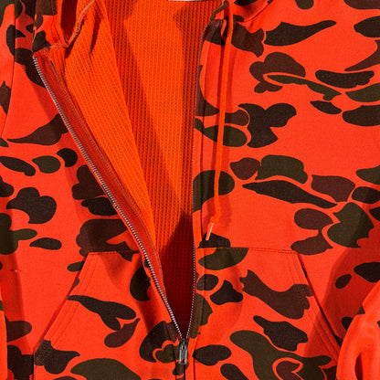 80s Orange Duck Camo Thermal Lined Zip Up Hoodie- S