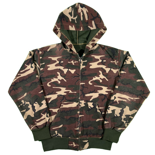 80s Boxy Camo Thermal Lined Zip Up Hoodie- M
