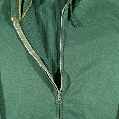 70s Forest Green Thermal Lined Zip Up Hoodie- L