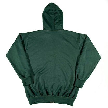 70s Forest Green Thermal Lined Zip Up Hoodie- L