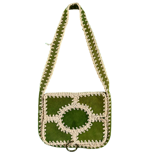 80s Matcha Green Suede Leather Side Bag
