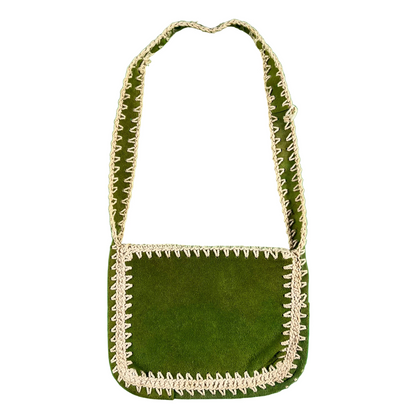 80s Matcha Green Suede Leather Side Bag